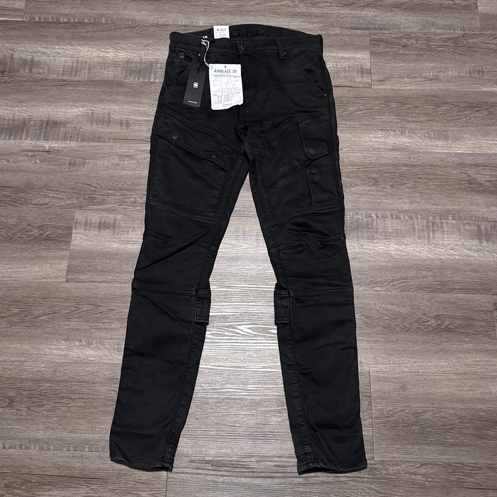 G-Star Raw Airblaze 3D Skinny Black Multi Pocket Moto Cargo Jeans Mens 30x32 NEW